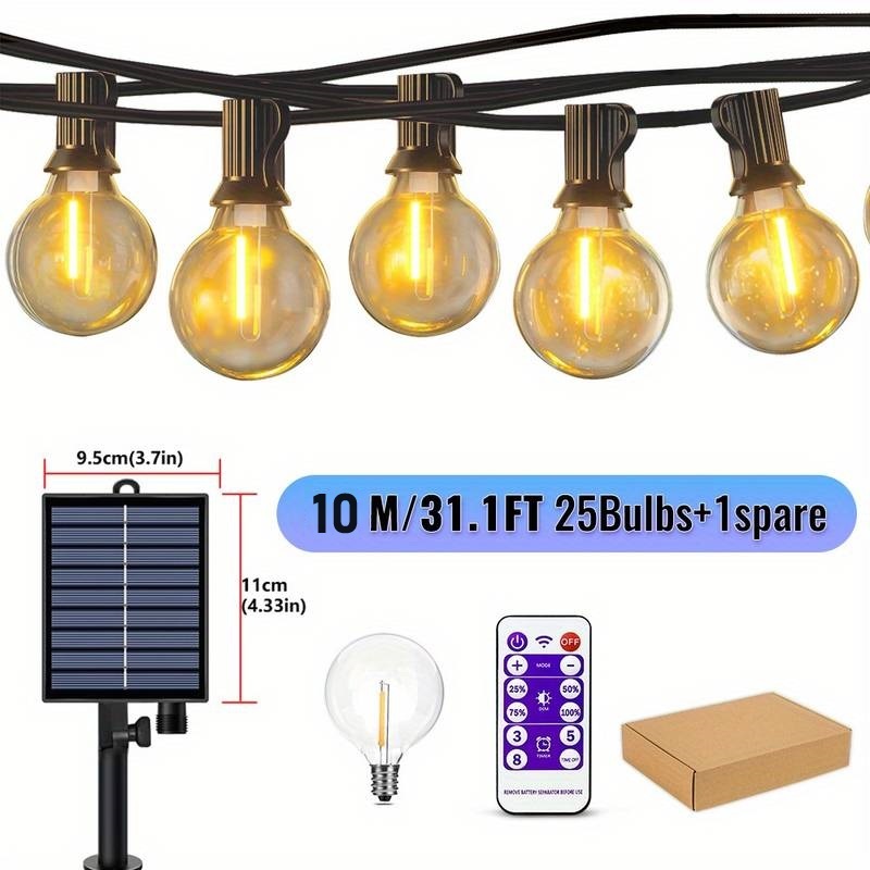 Kit Varal Com 25 Lampadas Recarregável Solar G40 Prova Dagua Luzes Para Decoração Jardim