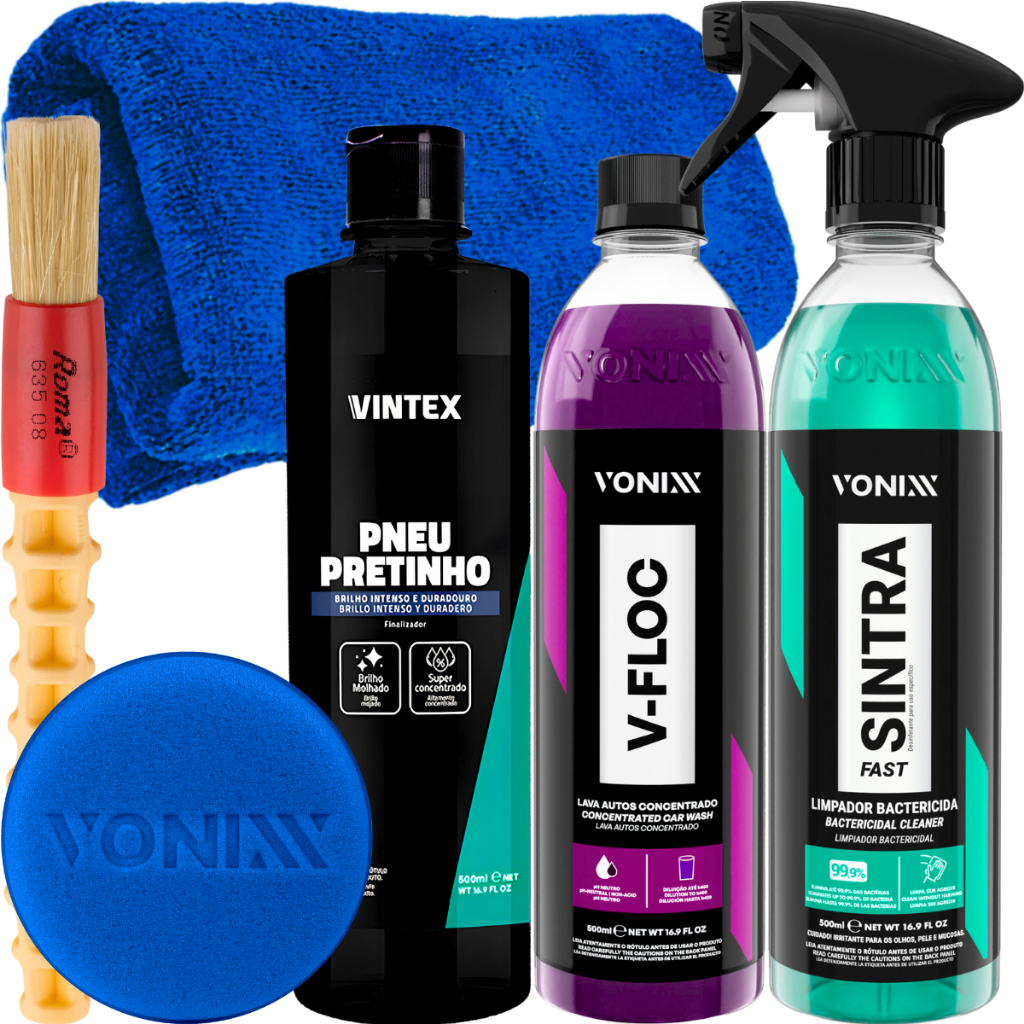 Kit Shampoo V-Floc pH Neutro Pneu Pretinho Sintra Fast Vonixx