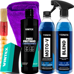 Kit Desengraxante Moto-V Shampoo Cera Blend Spray Pneu Pretinho 500ml Vonixx