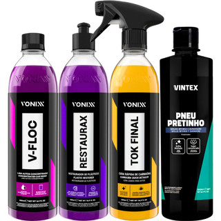 Kit Tok Final Cera Carnaúba + Restaurax + V-Floc + Pneu Pretinho 500ml Vonixx em Oferta na Shopee