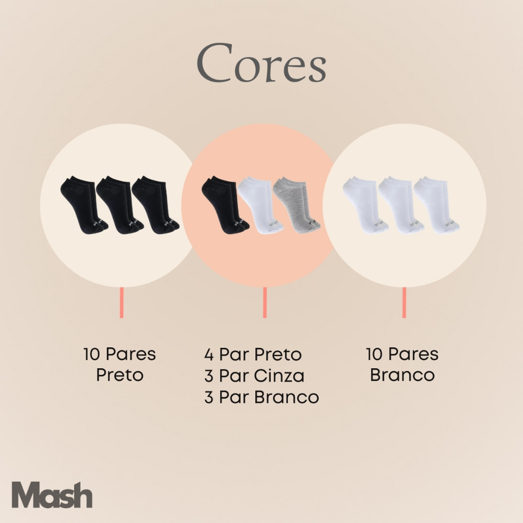 Kit Com 10 Pares De Meias Soquete Sapatinha Mash Feminina E Masculina Unissex Cores Básicas · foto 2