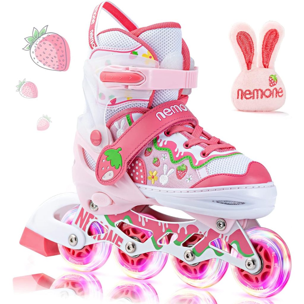 Patins Infantil Inline 4 Rodas Led +ajustável Moranguinho