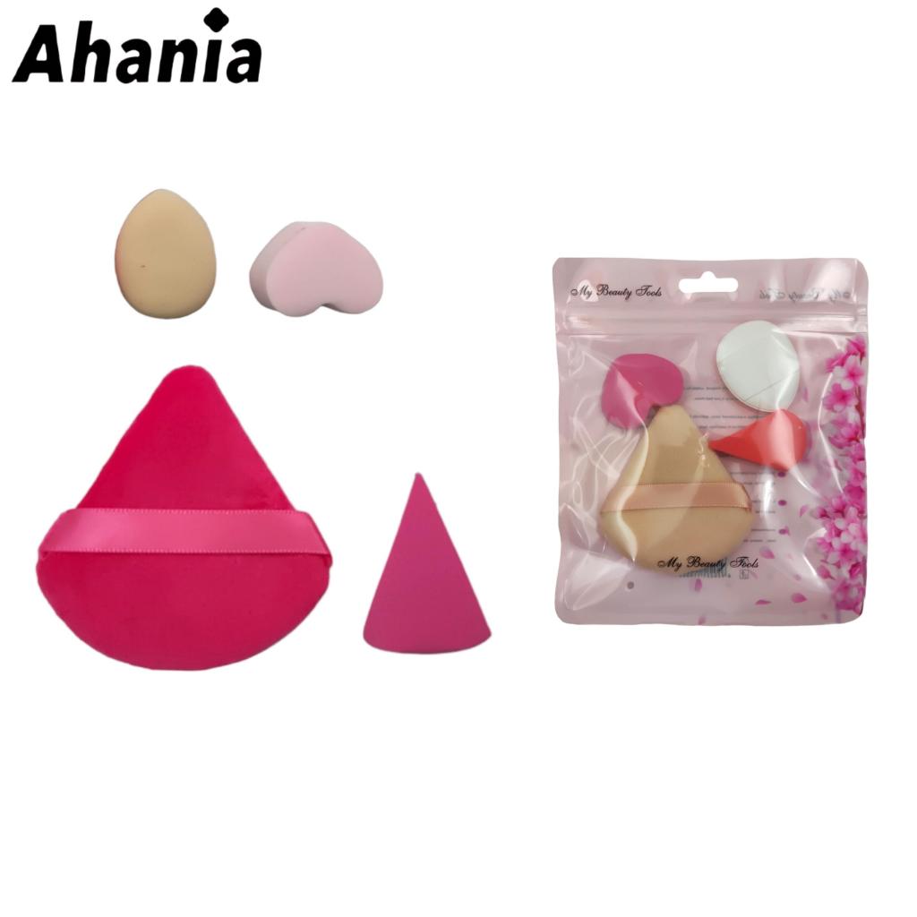 Ahania Kit De 4 Esponjas Para Maquiagem, Triangular Veludo+Mini Esponja de Dedo Para Base, Pó,Blush