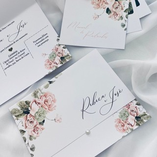 PROMOÇÃO! Convites de Casamento Barato Floral Menta com Rose em Oferta na Shopee
