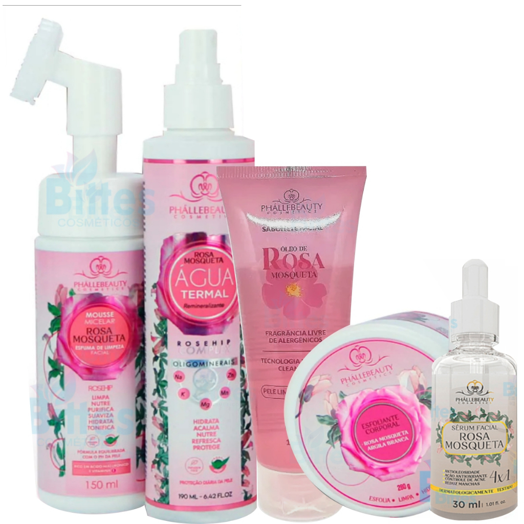 KIT FACIAL ROSA MOSQUETA PHÁLLEBEAUTY COM SERÚM PELE HIDRATADA