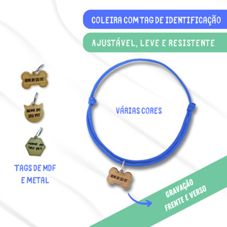 Coleira com tag de identificação Pet ajustável para cachorro e gato Tag de Metal e MDF em Oferta na Shopee