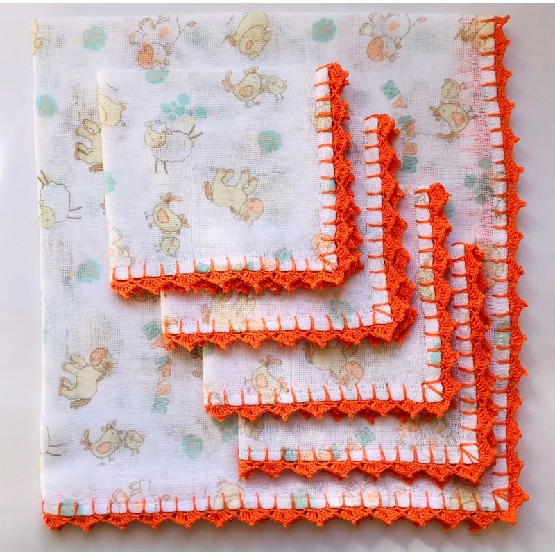 kit de Fraldinha para Bebe Fraldinha de Boca para Bebê Paninho de Boca para Bebê Babete Fazendinha Laranja