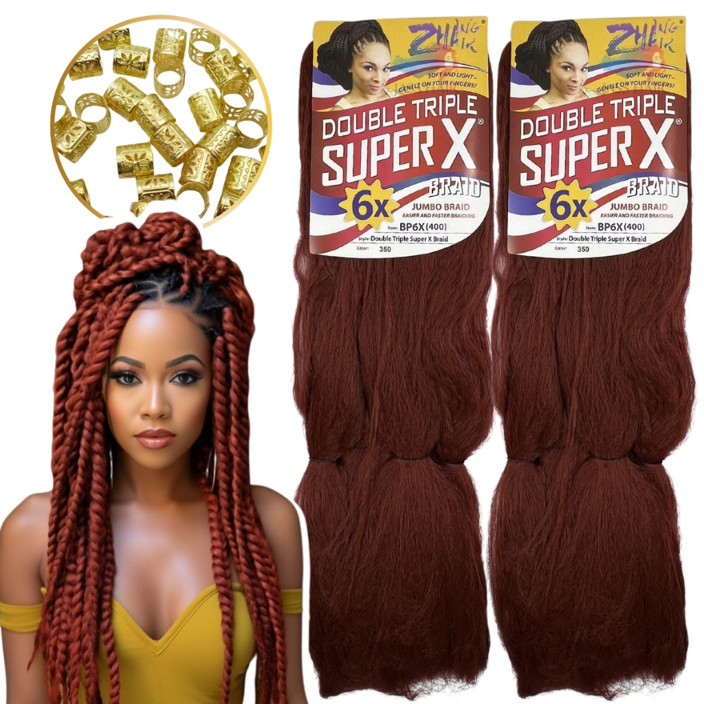Kit 2 Cabelo Jumbo Jumbão Super X Box Braids Zhang Hair + Anéis em Oferta na Shopee