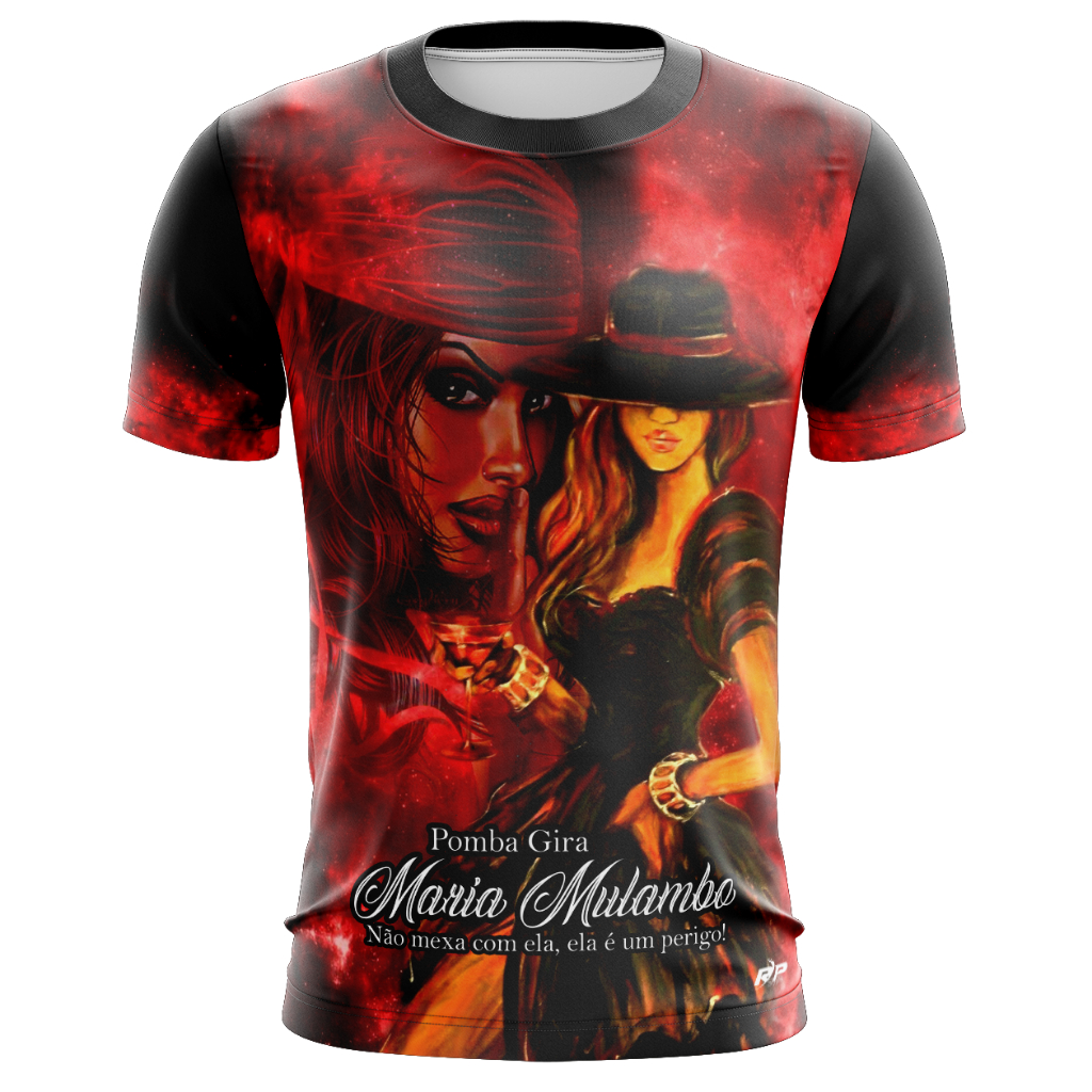 Camiseta religiosa pomba gira Maria mulambo e Exu Tiriri RPStyllus manga curta 100% poliéster DryFit