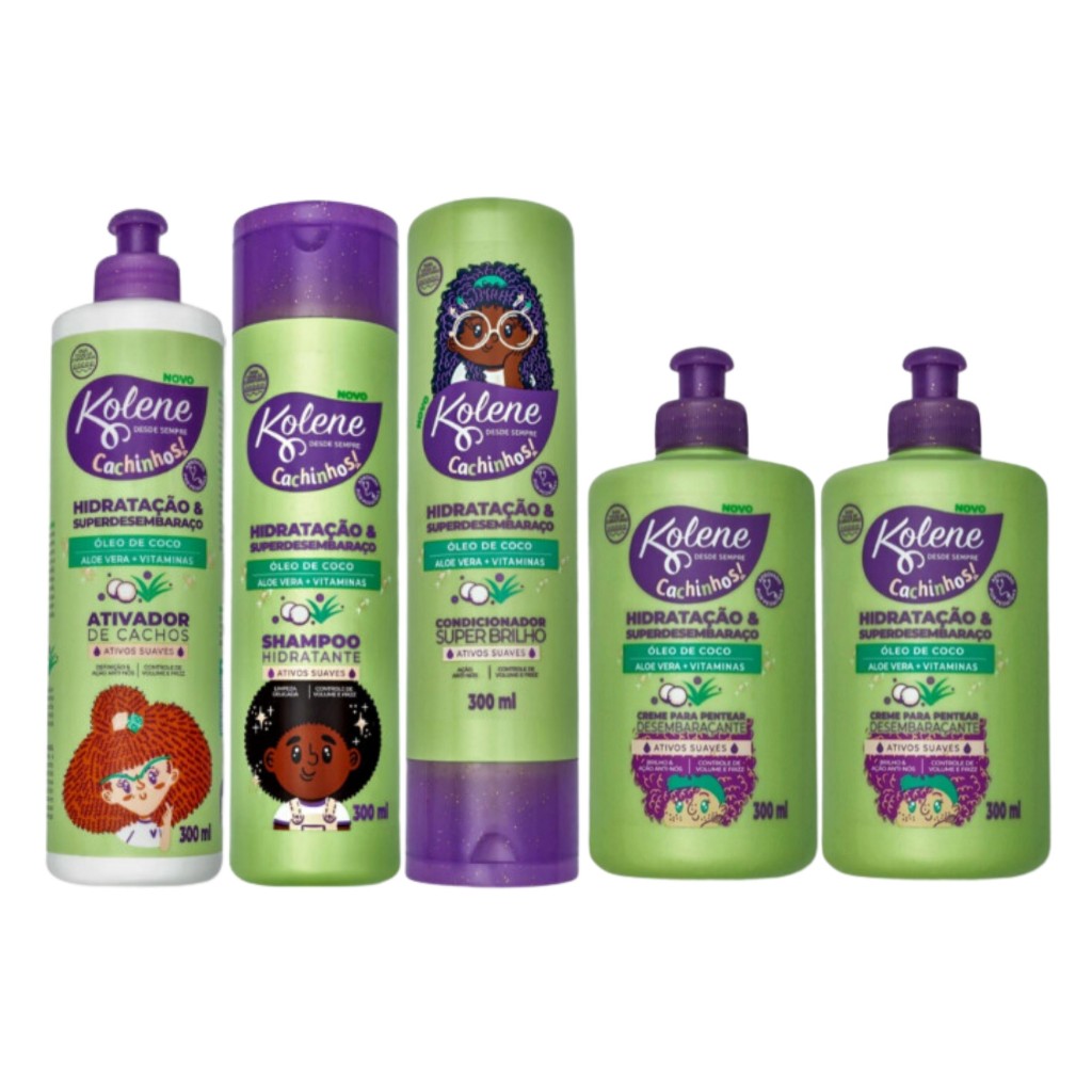 Kit Kolene Cachinhos Poderosos (1Sh + 1Cond 300ml + 2 Creme Pentear 300ml + 1 Ativador Cachos 300ml)