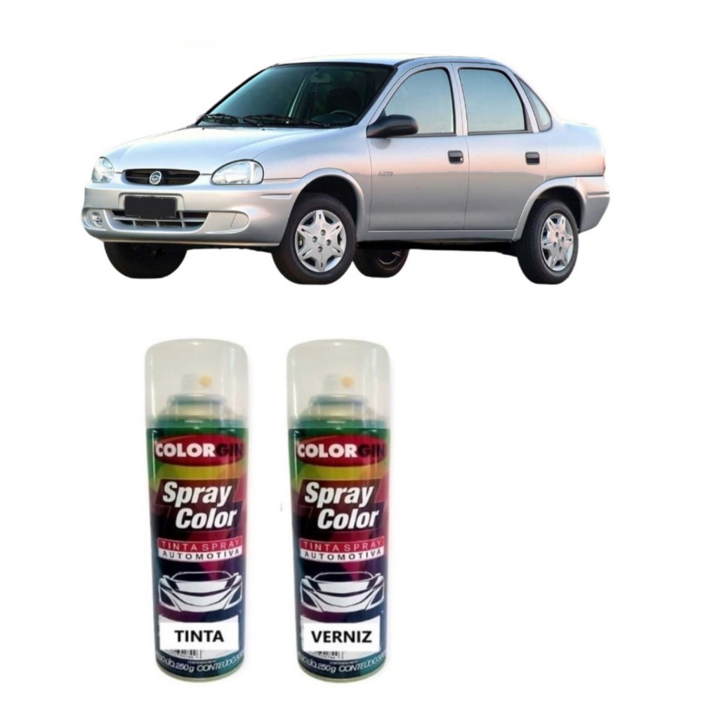 Tinta automotiva spray Prata Escuna GM com Verniz 300ml para pequenos reparos