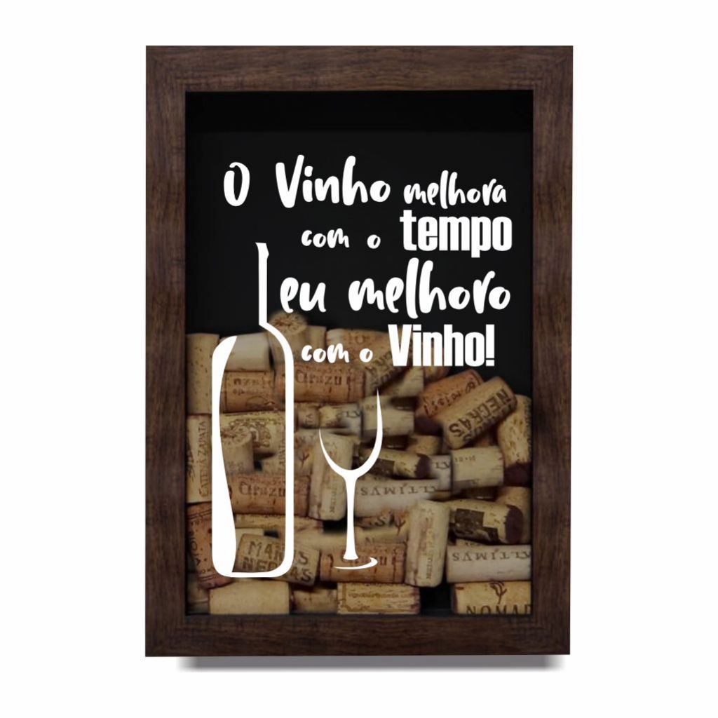 Quadro Porta Rolhas de Vinho e Champagne Decorativo Moldura de Madeira 32cm x 22cm Modelo 9