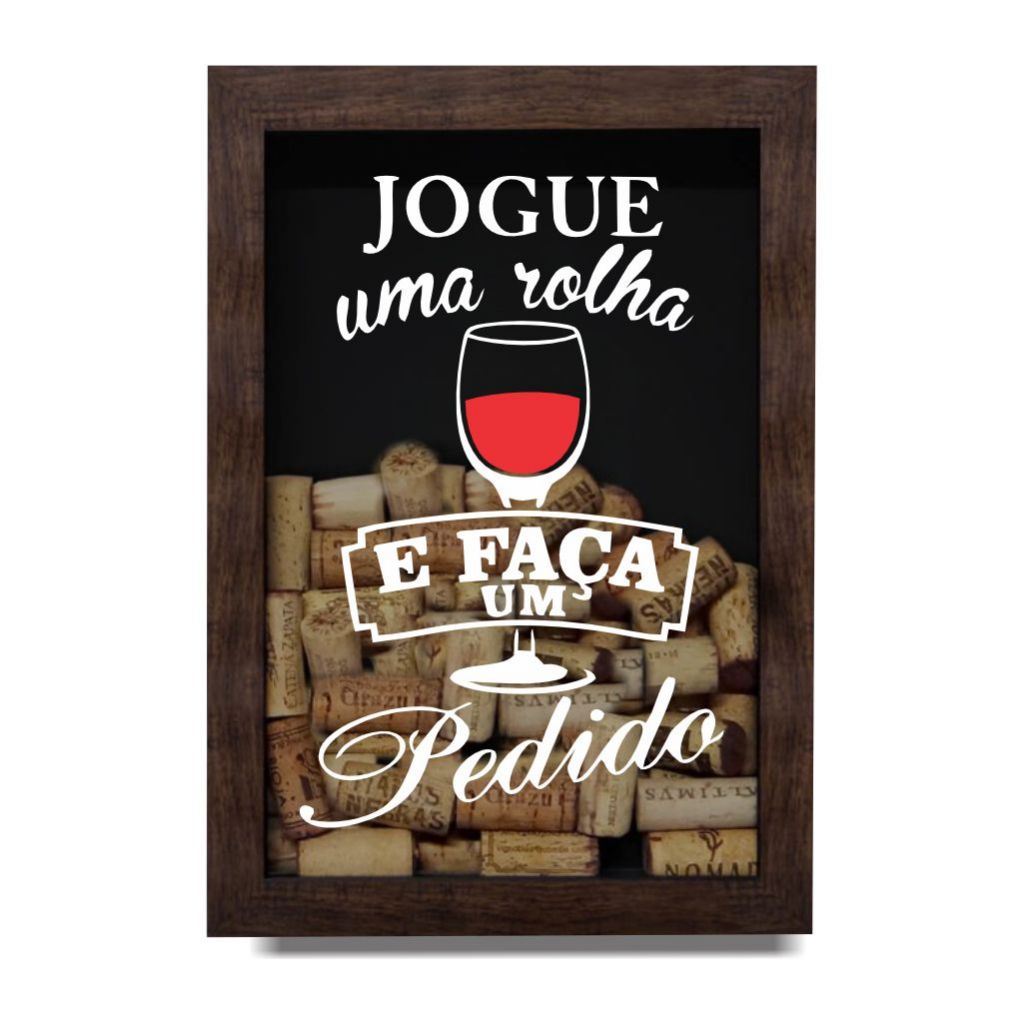 Quadro Porta Rolhas de Vinho e Champagne Decorativo Moldura de Madeira 32cm x 22cm Modelo 8