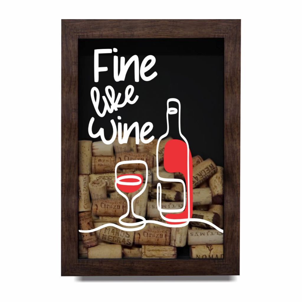 Quadro Porta Rolhas de Vinho e Champagne Decorativo Moldura de Madeira 32cm x 22cm Modelo 7