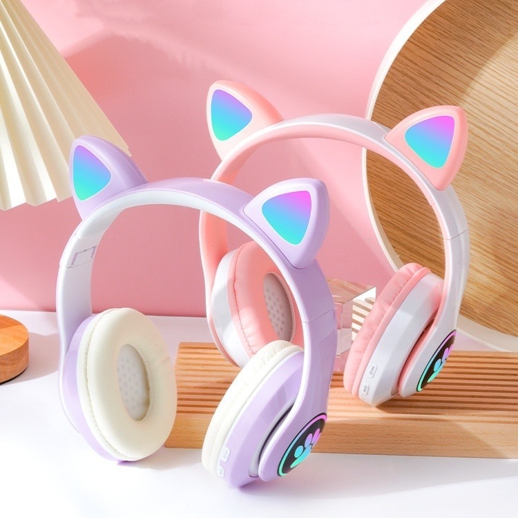 Fone Headphone Orelha Gato Colorido Led Smartphone Geek Gamer Gatinho