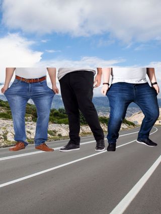 Kit 3 Calça jeans masculina plus size conjunto de três peças fechamento com zíper confeccionada em tecido elastano