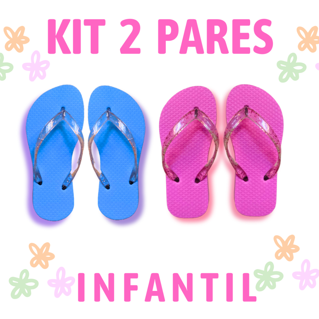 Kit 2 Pares Chinelo Infantil Feminino Correia de Glitter Borracha em Oferta na Shopee