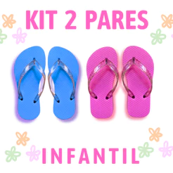 Kit 2 Pares Chinelo Infantil Feminino Correia de Glitter Borracha