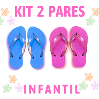 Kit 2 Pares Chinelo Infantil Feminino Correia de Glitter Borracha em Oferta na Shopee