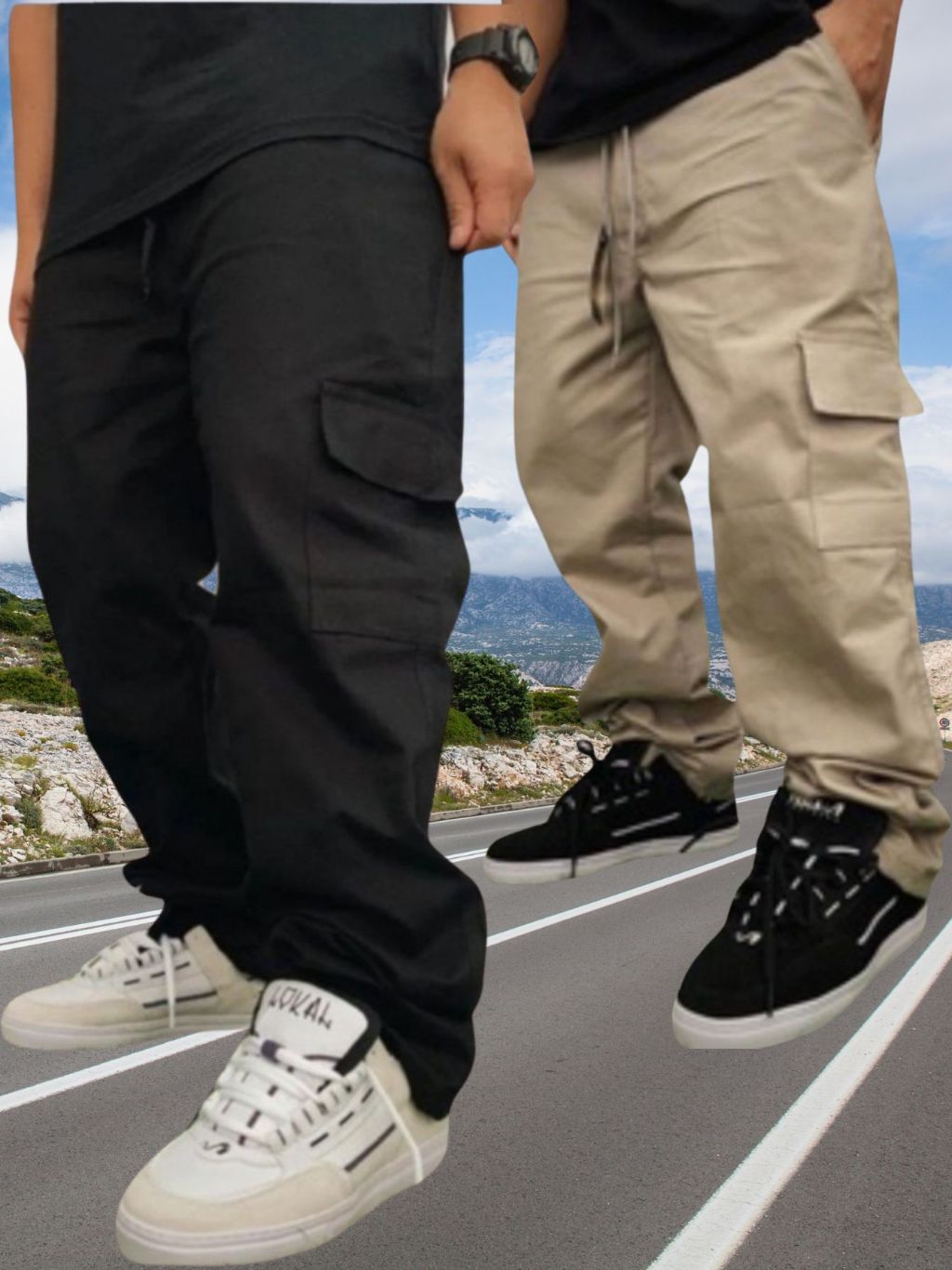 Kit 2 Calças Cargo masculino Roupas Masculinas elegante 6 Bolsos skate Larga Fechamento Cordão