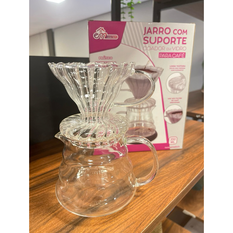 Jarro com Suporte Coador de Vidro Para Café