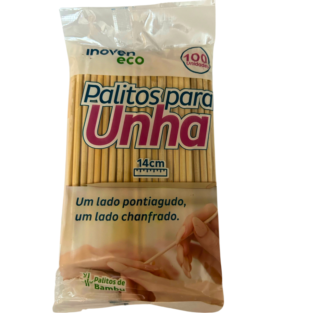 Palitos Manicure Descartável Bambu 14cm Inoven 100 Unidades 1 Lado Pontiagudo 1 lado Chanfrado