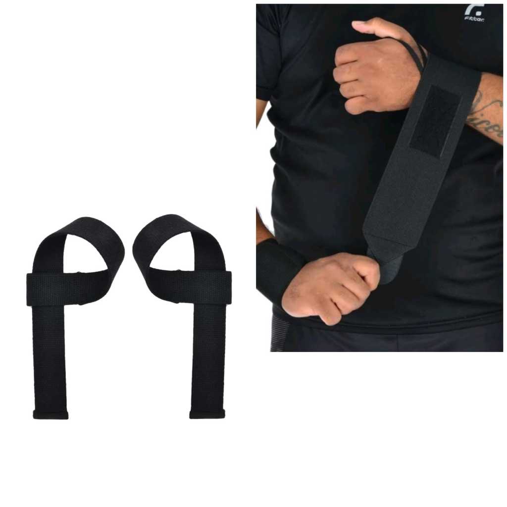 Par Munhequeira Profissional Crossfit Premium + 1 Par Tala Strap Preta Normal