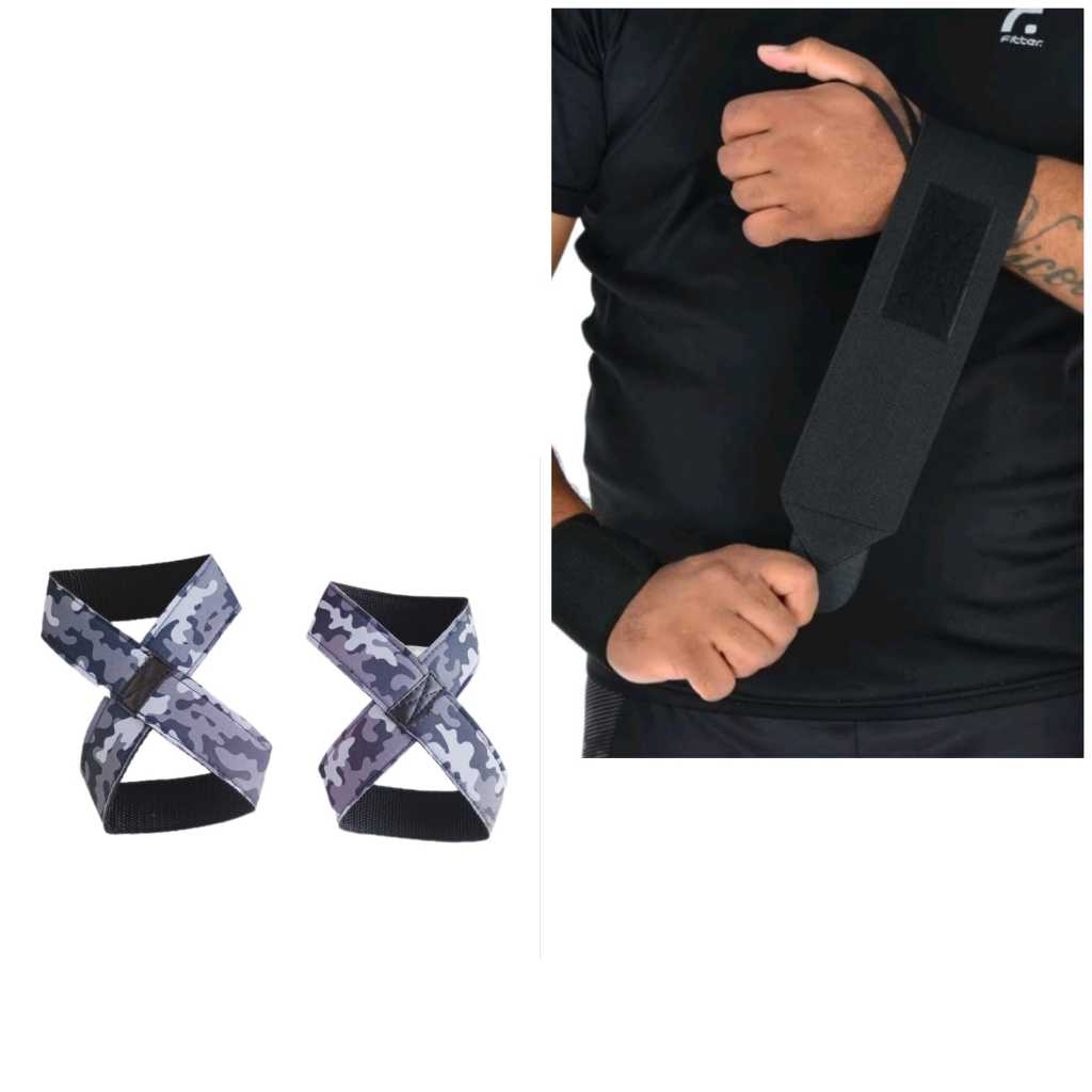 Par Munhequeira Profissional Crossfit Premium +1 Par Tala Straps Militar Azul 8