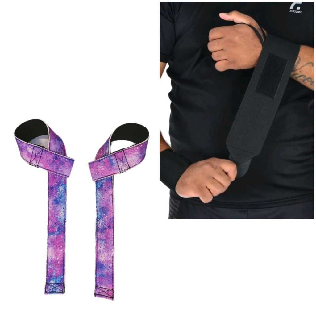 Par Munhequeira Profissional Crossfit Premium +1 Par Tala Straps Galaxia Normal