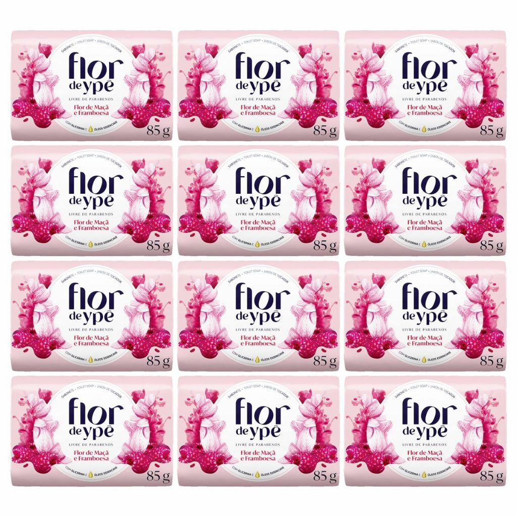 Kit 12 Sabonetes Flor de Ypê Flor de Maçã e Framboesa 85g