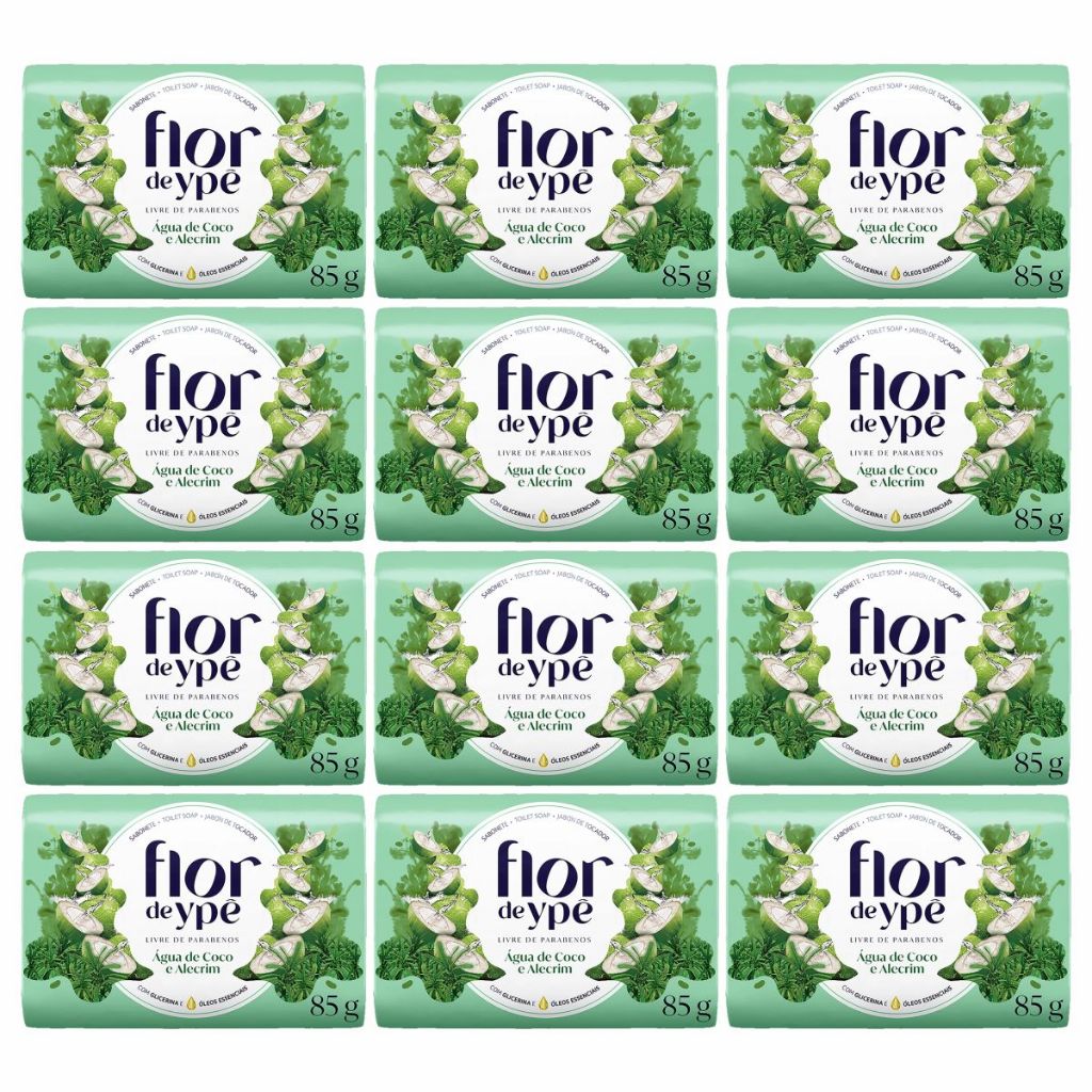 Kit 12 Sabonetes Flor de Ypê Água de Coco e Alecrim 85g