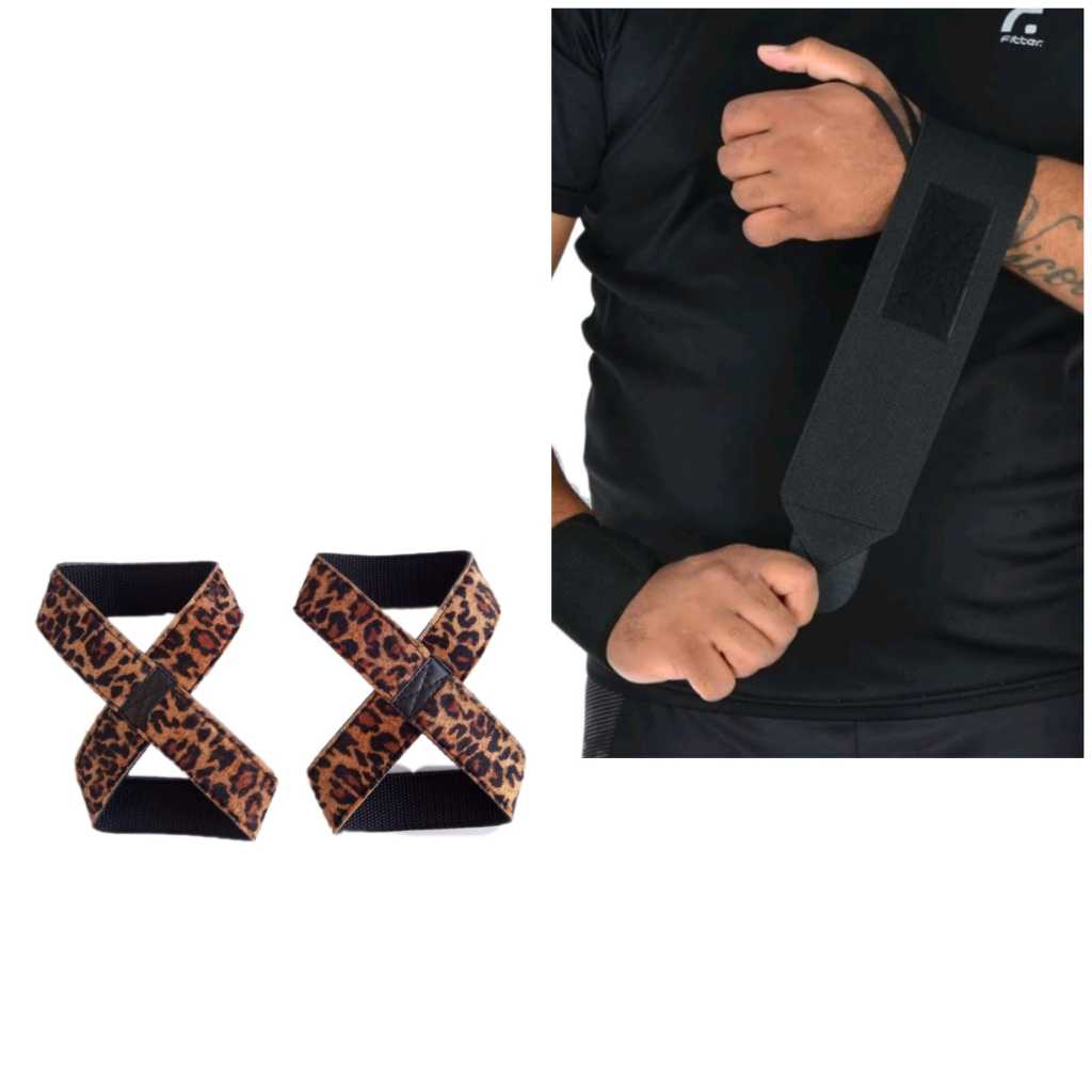 Par Munhequeira Profissional Crossfit Premium + 1 Par Tala Straps Onçinha Formato 8