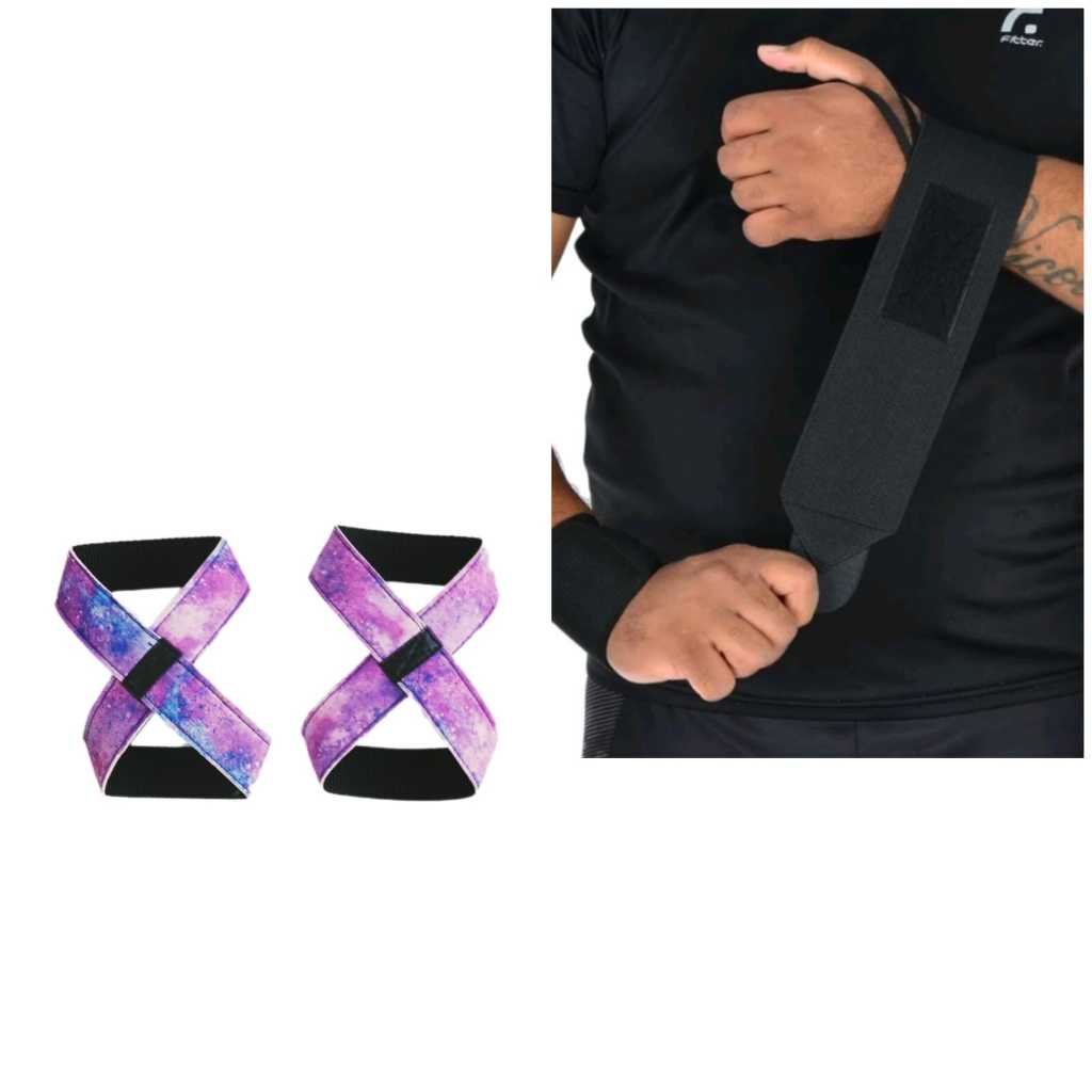 Par Munhequeira Profissional Crossfit Premium +1 Par Tala Straps Galaxia Formato 8