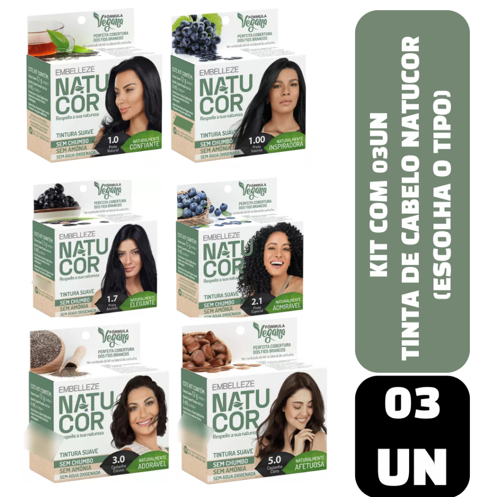 Kit com 03un Tintura de Cabelo Natucor (Escolha a cor) em Oferta na Shopee