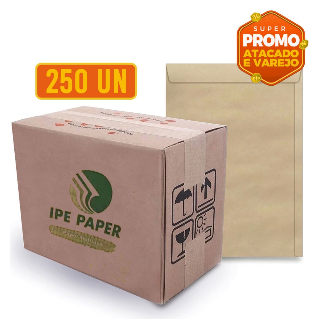 Caixa de Envelope Kraft Pardo Marrom Saco 250un Comercial Atacado Ofício A4 16x22 22x32 24x34 26x36