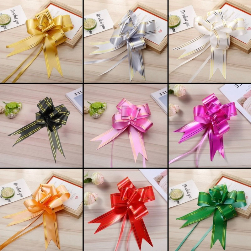 100 Laço Mágico Fácil 30mm x 500mm Com Filete Dourado - Fita Para Presentes e Lembranças GRANDE OFF em Oferta na Shopee