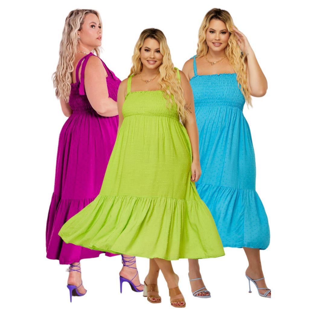 Vestido  Plus Size Veste Até 54 Com Alça Ajustável tecido viscolinho pipoca em algodão de alta qualidade verão 2026