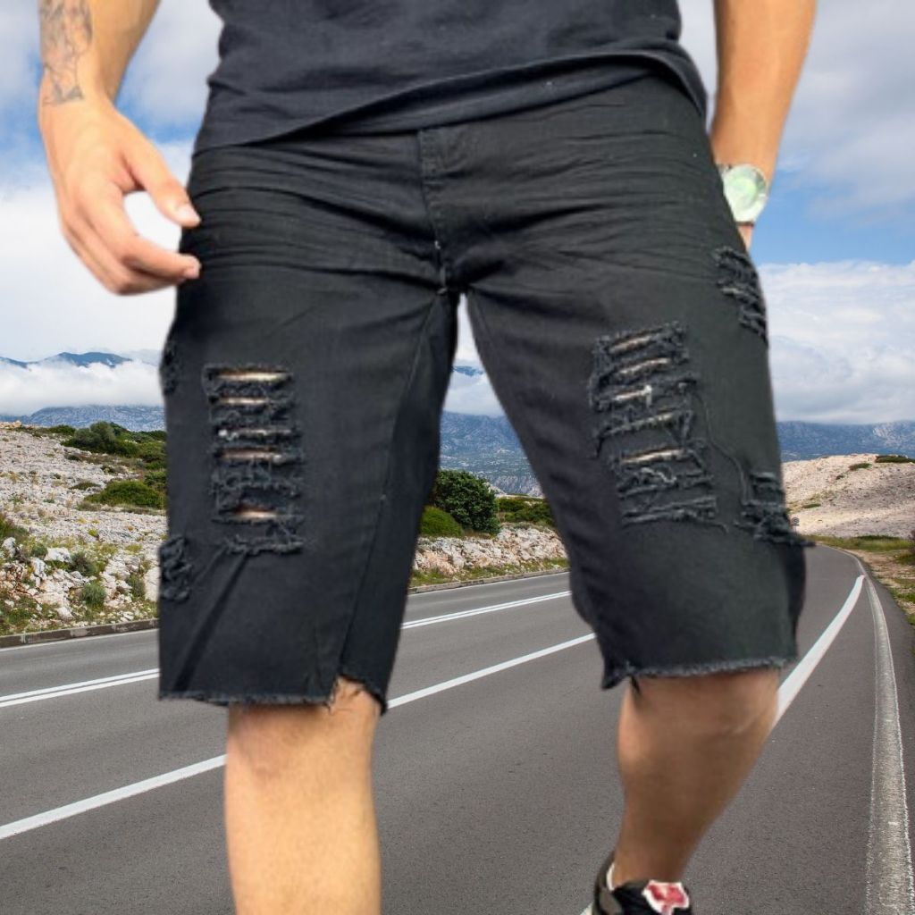 Bermuda Jeans rasgados Shorts Masculinos Alta Qualidade Com Elastano Sport Loja de Fábrica