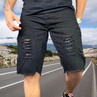 Bermuda Jeans rasgados Shorts Masculinos Alta Qualidade Com Elastano Sport Loja de Fábrica