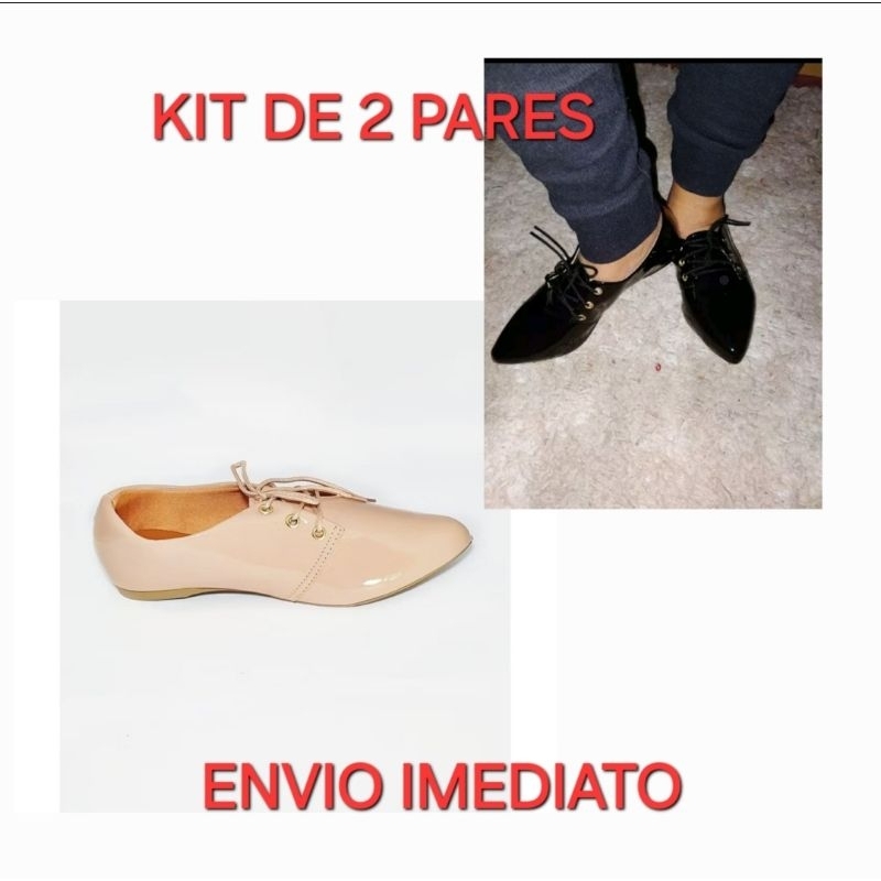 Tênis oxford verniz feminino confortável KIT 2 PARES MESMO NÚMERO.