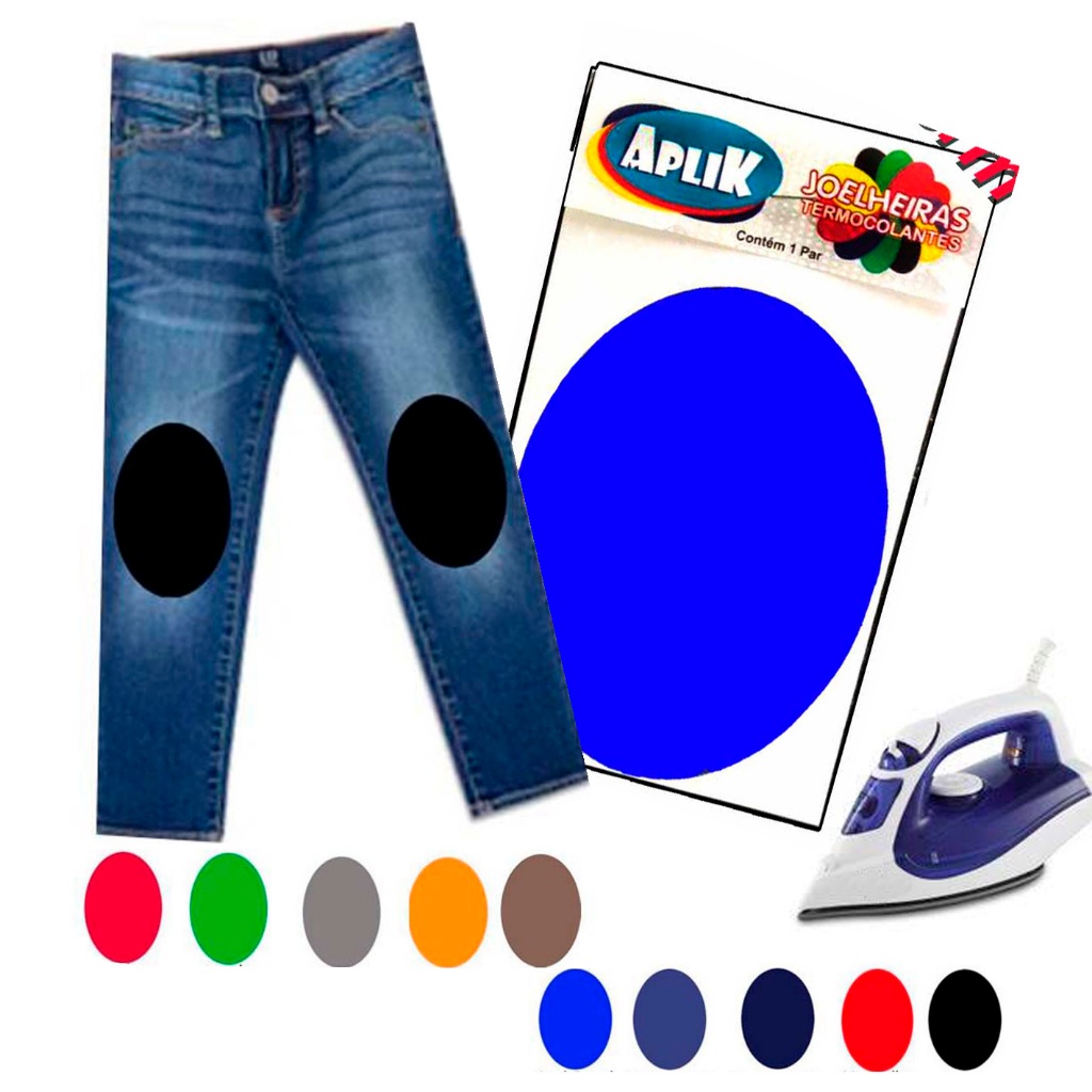 1 PAR Joelheira TERMOCOLANTE Aplik  Reforço Calça uniforme escolar Infantil - Coloridas
