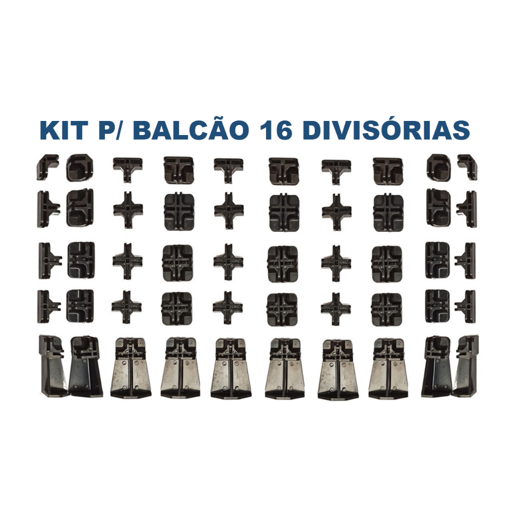 KIT 50 CONECTIVOS E PÉS SORTIDOS PARA BALCÃO 16 DIVISÓRIAS VIDRO OU TELA 4MM  40 CONECTORES  10 PÉS