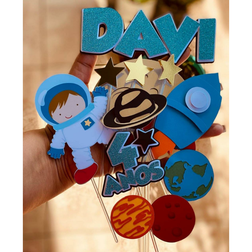 Topper 3D personalizado Astronauta para bolo topo de bolo aniversário festa infantil mesversário