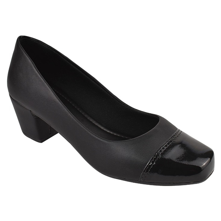 Scarpin Feminina Salto Baixo Grosso Sapato Boneca Retro Bico Quadrado Confort Macio — imagem 2 de 2
