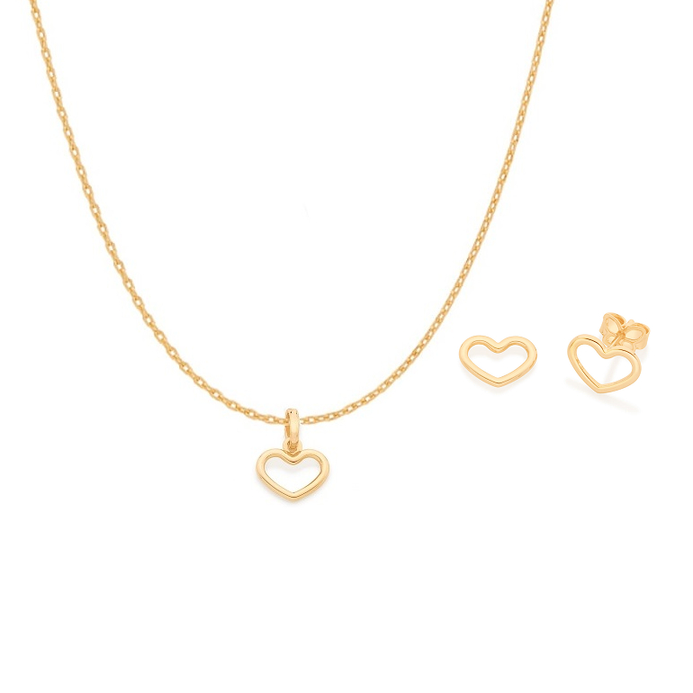 Conjunto Rommanel Colar Pingente e Brincos de Coração Vazado em Oferta na Shopee