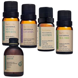 Kit 4 Óleo Essencial + 1 Óleo Vegetal Abacate Via Aroma em Oferta na Shopee