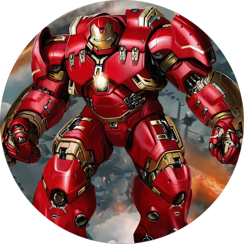 Painel Festa Infantil Redondo Hulkbuster Grande Armadura Homem de Ferro + Arco, Suporte incluso. Fazemos personalizado com qualquer tema. Confeccionado em Lona fosca, impressão de alta resolução. cenário Circular p/ Decoração