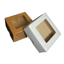 10 un - Caixa com Visor Pequena 8x8x3,5 Caixinha para Lembrancinhas Doce Presente - Kraft ou Branca