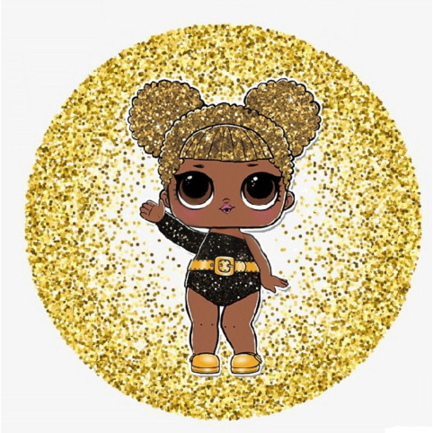 Painel Festa Infantil Redondo LOL Surprise Cabelo Black Dourado + Arco, Suporte incluso. Fazemos personalizado com qualquer tema. Confeccionado em Lona fosca, impressão de alta resolução. cenário Circular p/ Decoração