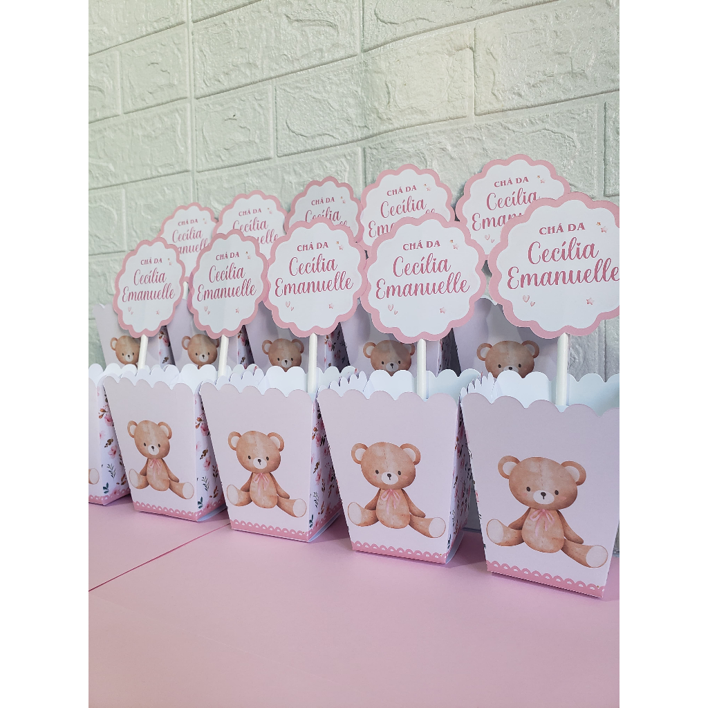 5 Unid centro de mesa cachepot personalizado enfeite de mesa chá de bebê menina ursinha cor de rosa - pegue e monte ou montado
